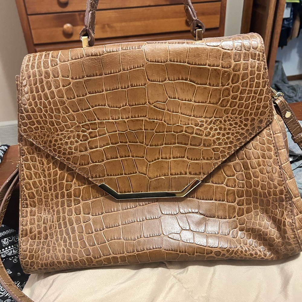 Brooks Brothers Brown Crocodile-Embossed Satchel
